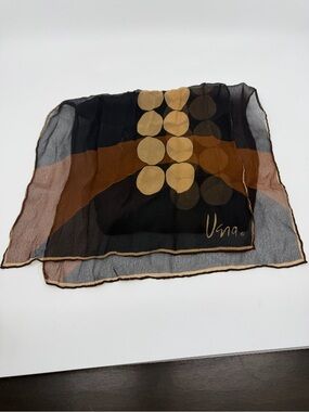 Vintage 70s Black and Brown chiffon Geometric Scarf